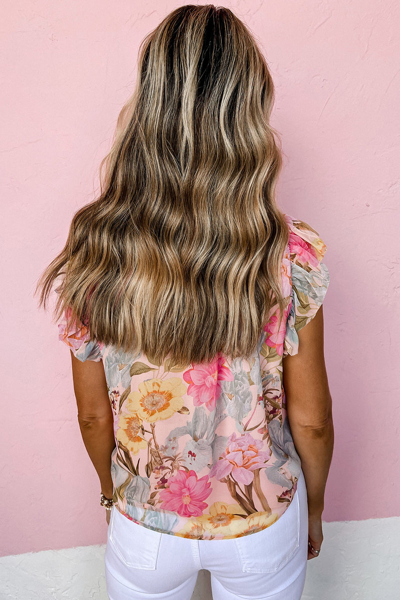 POL Tassel Tied Floral Flutter Sleeve Blouse