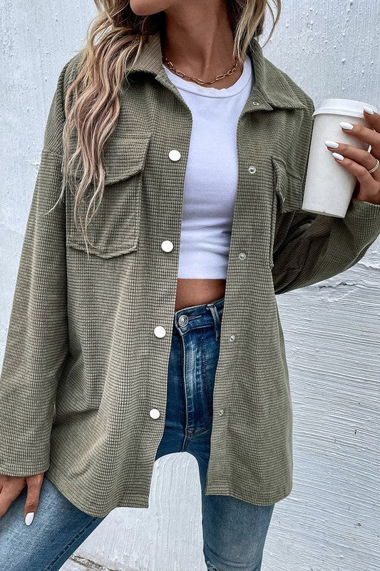 Textured Flap Pocket Shacket