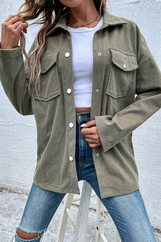 Textured Flap Pocket Shacket