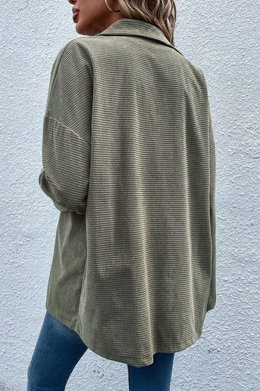 Textured Flap Pocket Shacket