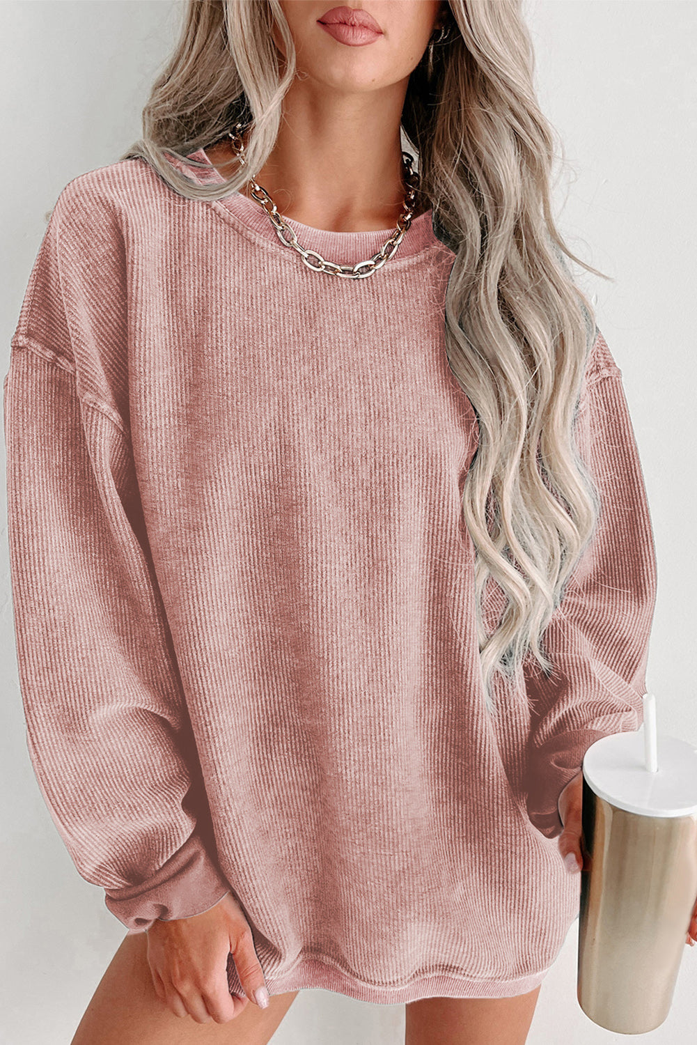 Pink Ribbed Sweatshirt