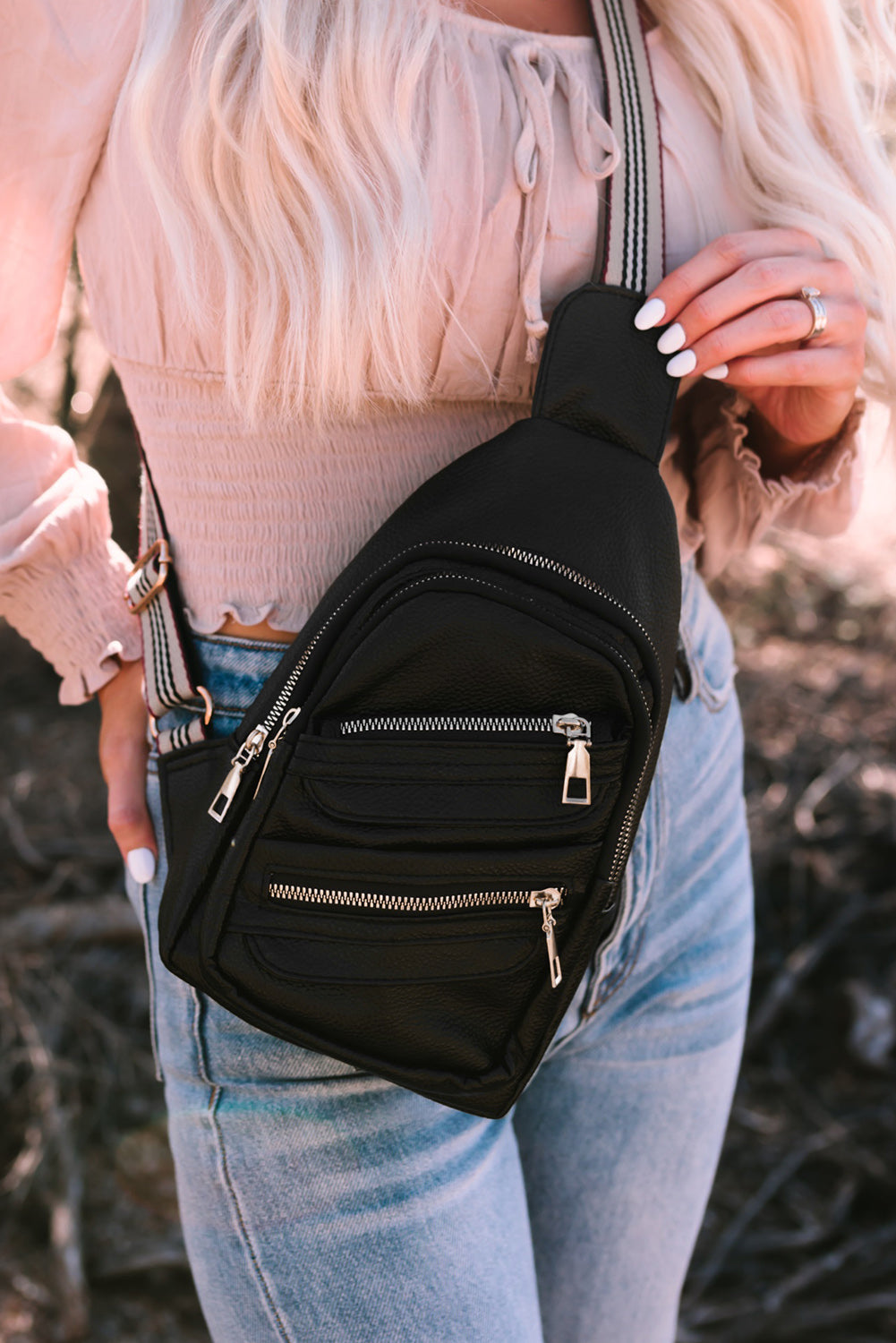 Black Faux Leather Crossbody Bag