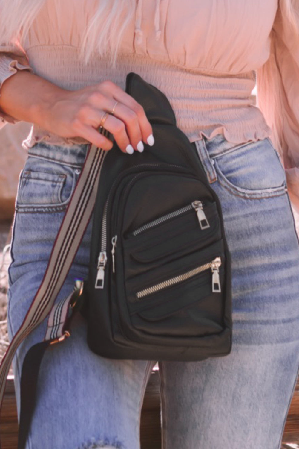 Black Faux Leather Crossbody Bag