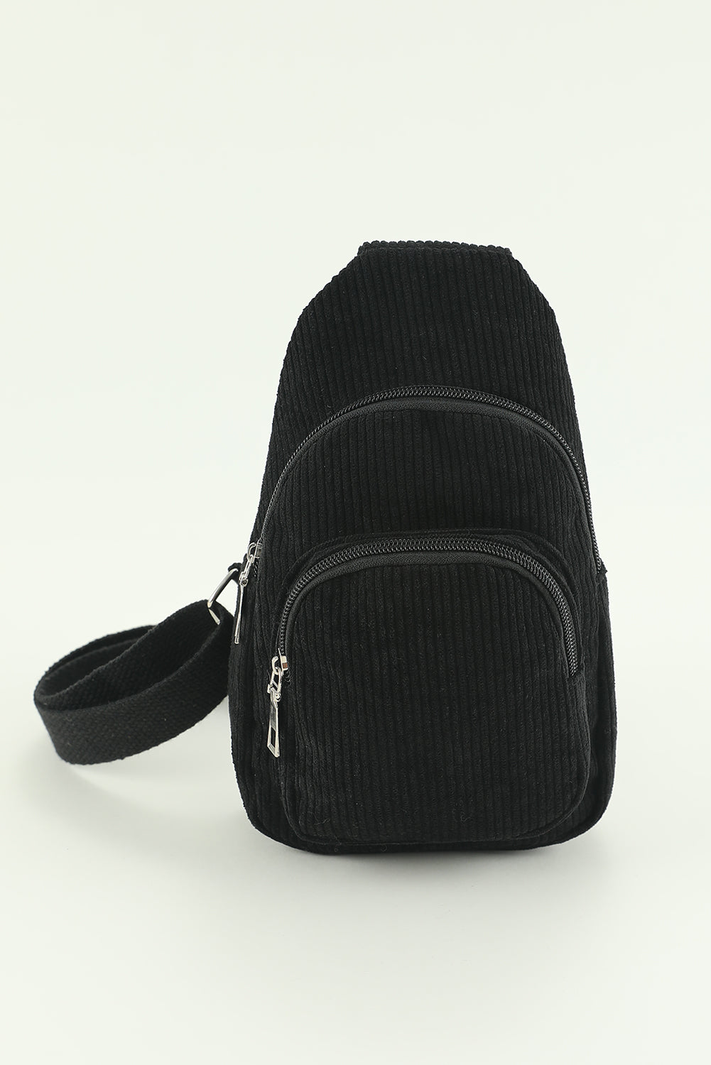 Black Double Zip Corduroy Cross Body Bag
