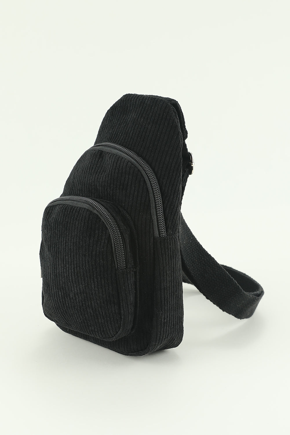 Black Double Zip Corduroy Cross Body Bag