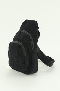 Black Double Zip Corduroy Cross Body Bag