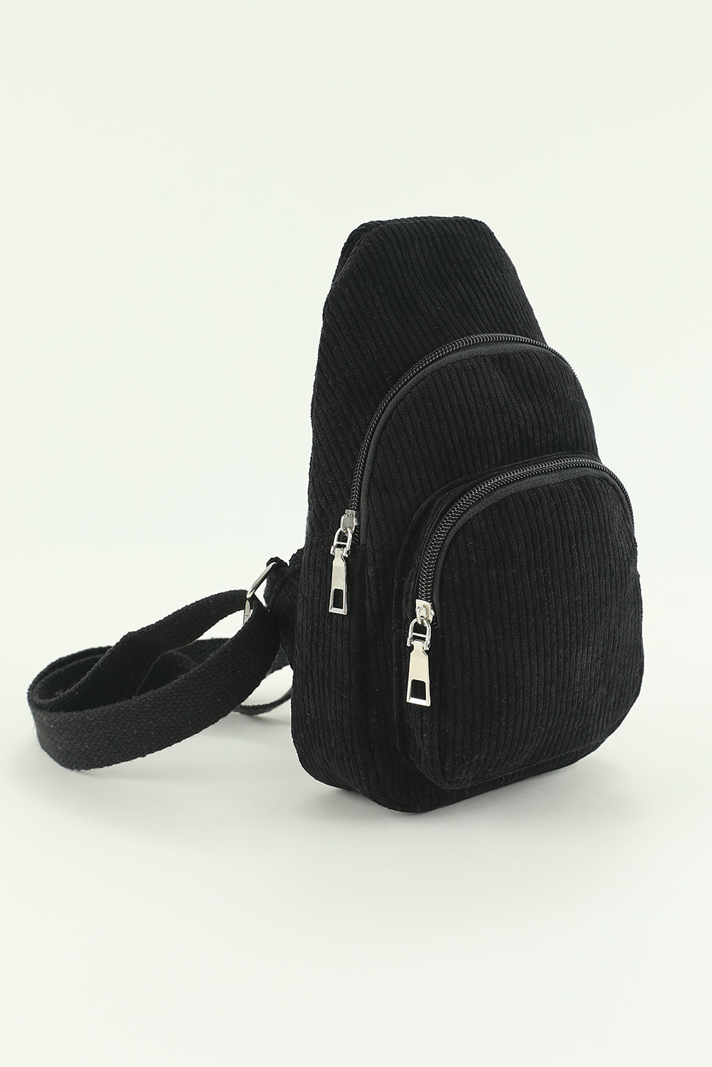 Black Double Zip Corduroy Cross Body Bag