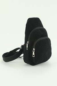 Black Double Zip Corduroy Cross Body Bag