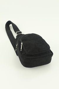 Black Double Zip Corduroy Cross Body Bag