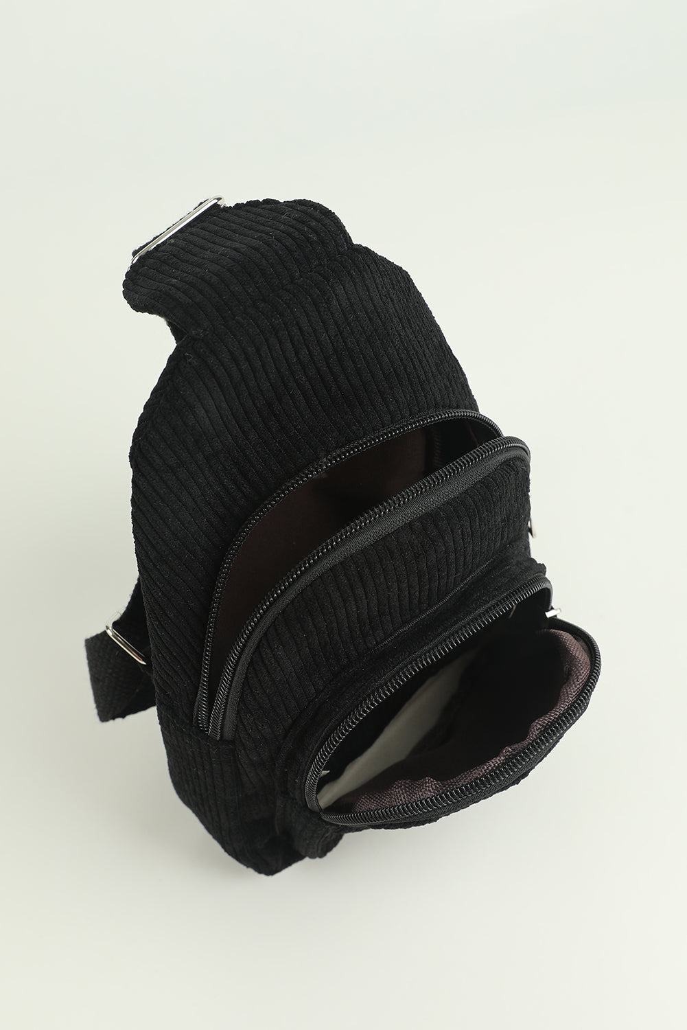 Black Double Zip Corduroy Cross Body Bag