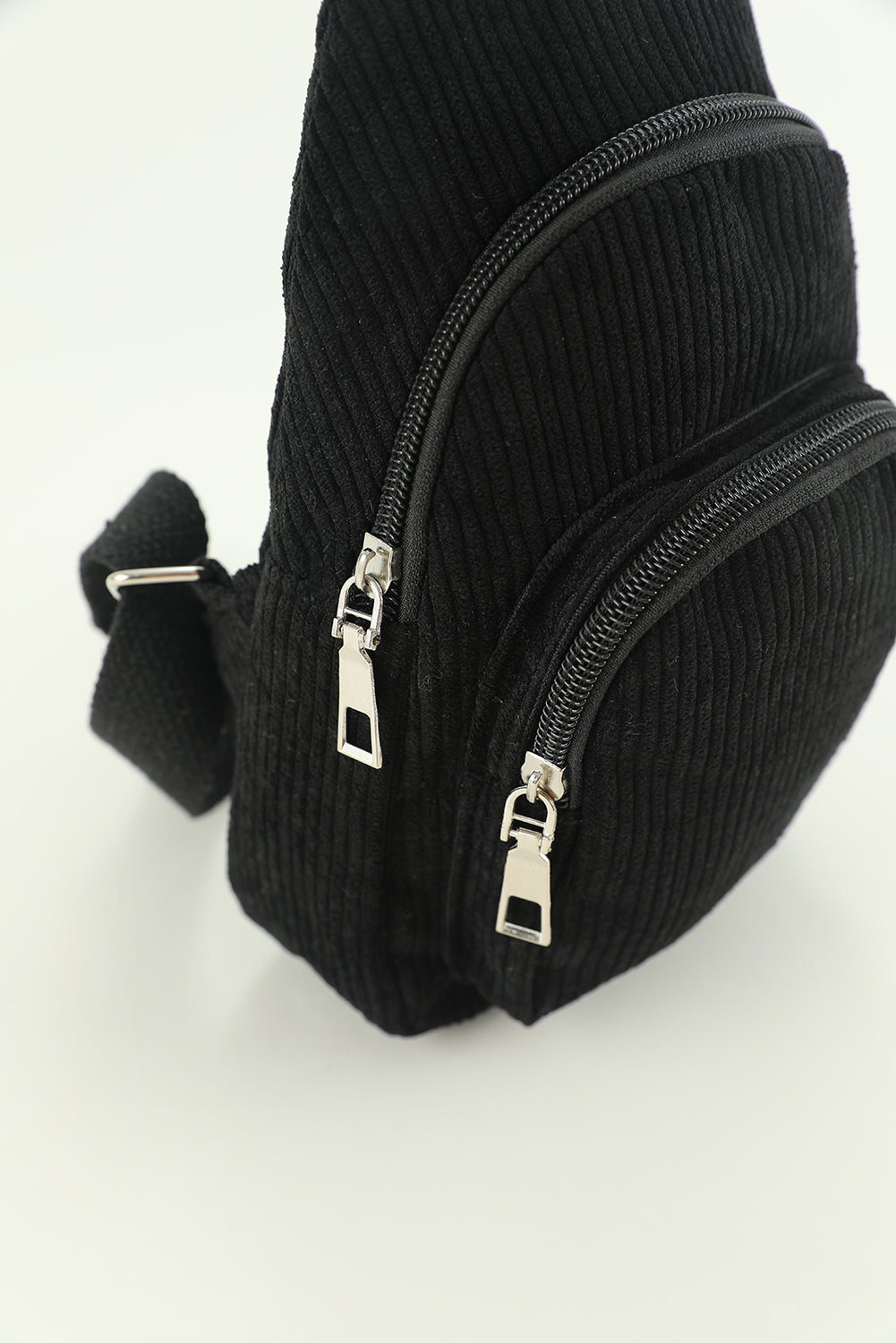 Black Double Zip Corduroy Cross Body Bag