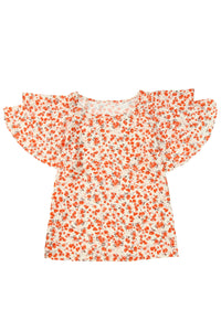 Tiered Floral Flutter Sleeve Blouse