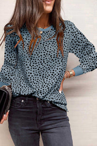 Gray Long Sleeve Cheetah Print Shirt