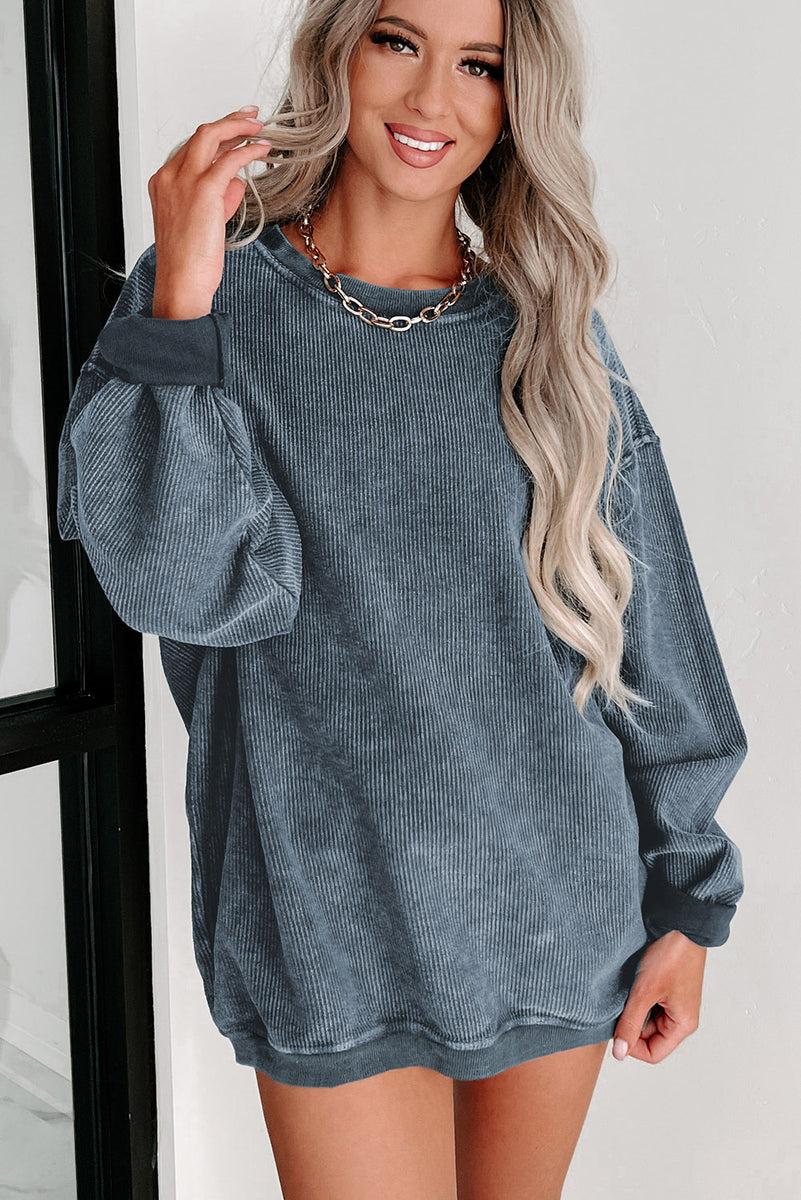 Blue Ribbed Sweatshirt – Wildflower Ranch Boutique