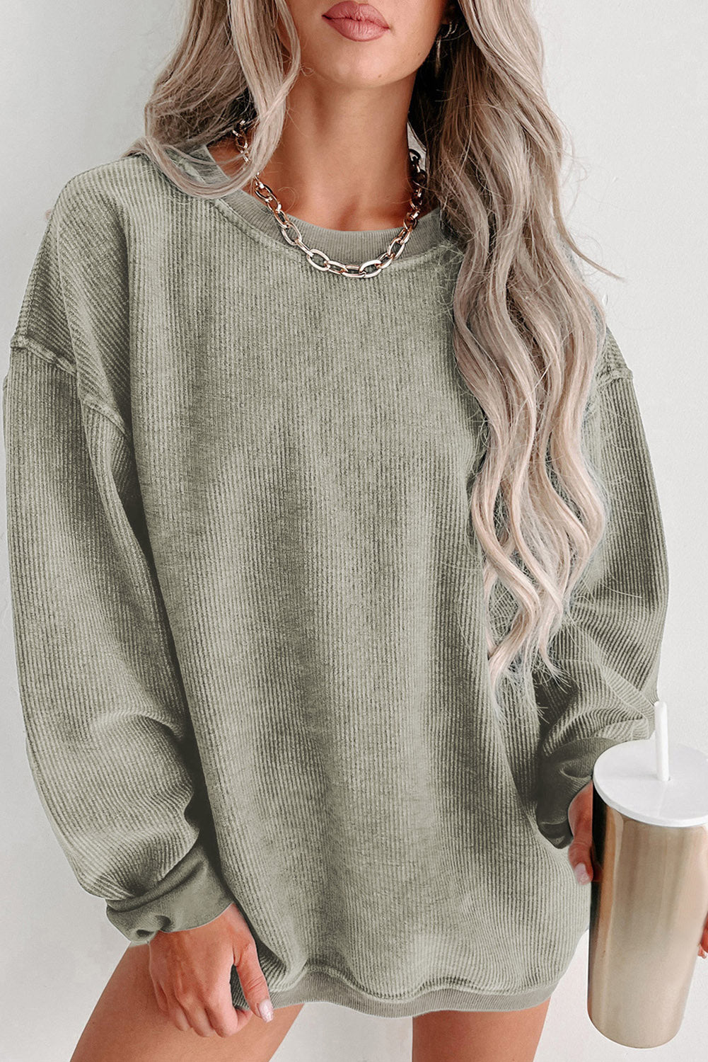 Green Ribbed Sweatshirt