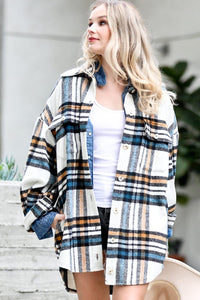 White Plaid Flannel Shacket