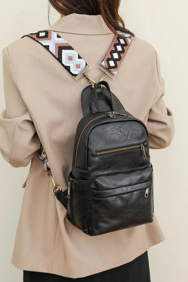 Black Backpack With Aztec Straps Purse