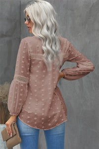 Ruffled Split Neck Dot Blouse