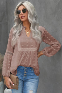 Ruffled Split Neck Dot Blouse