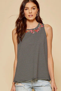 Floral Embroidered Striped