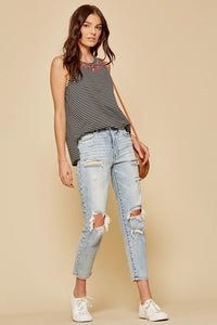 Floral Embroidered Striped
