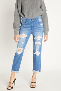 Cuffed Boyfriend Jeans Destructed