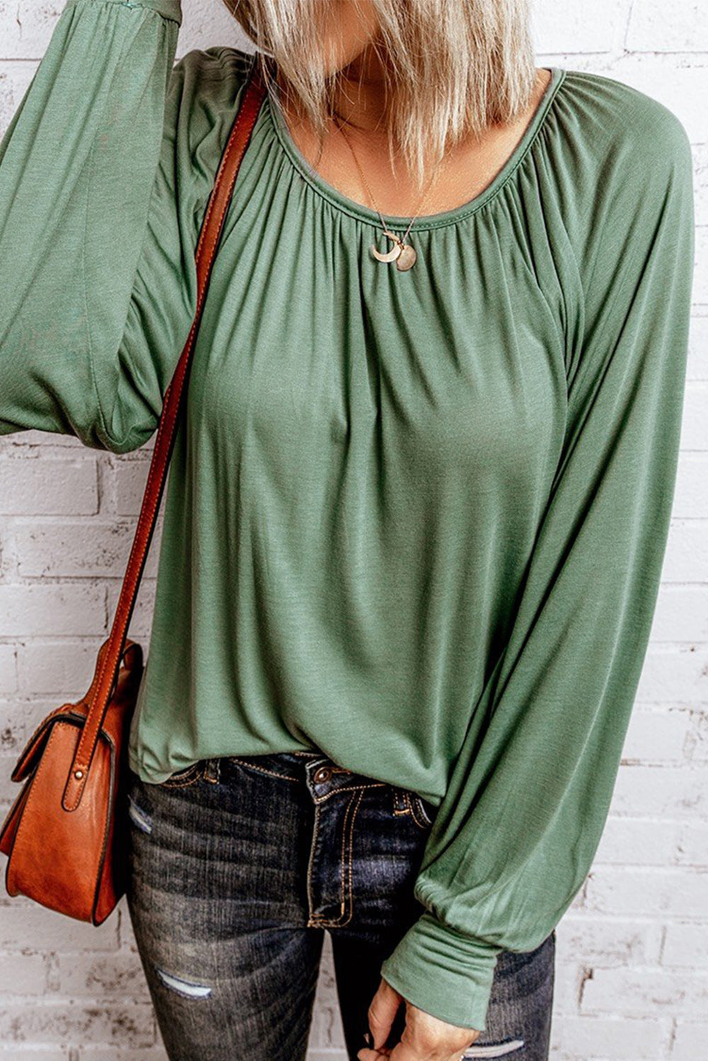 Bubble Sleeve Gathered Top