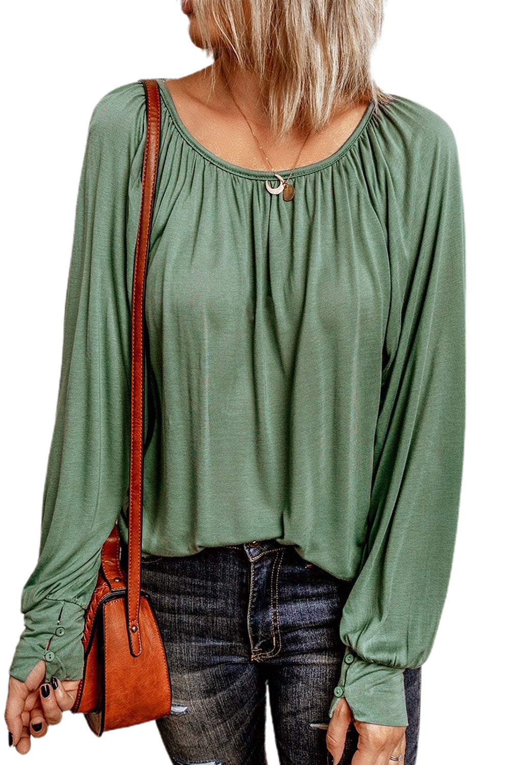 Bubble Sleeve Gathered Top