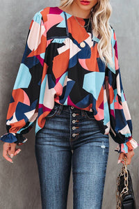 Abstract Puff Sleeve Blouse 2 Color Schemes