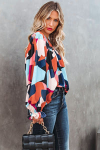 Abstract Puff Sleeve Blouse 2 Color Schemes
