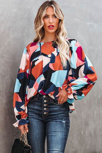 Abstract Puff Sleeve Blouse 2 Color Schemes
