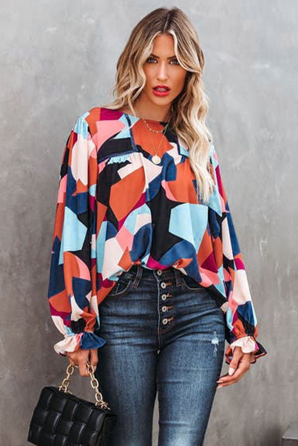 Abstract Puff Sleeve Blouse 2 Color Schemes