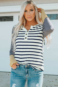 Long Sleeve Stripe Henley Top