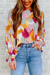 Abstract Puff Sleeve Blouse 2 Color Schemes
