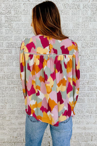 Abstract Puff Sleeve Blouse 2 Color Schemes