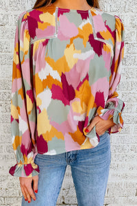 Abstract Puff Sleeve Blouse 2 Color Schemes
