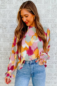 Abstract Puff Sleeve Blouse 2 Color Schemes