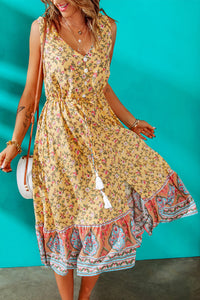 Yellow Sleeveless Floral Dress