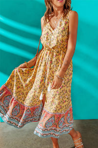 Yellow Sleeveless Floral Dress
