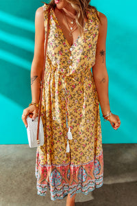 Yellow Sleeveless Floral Dress